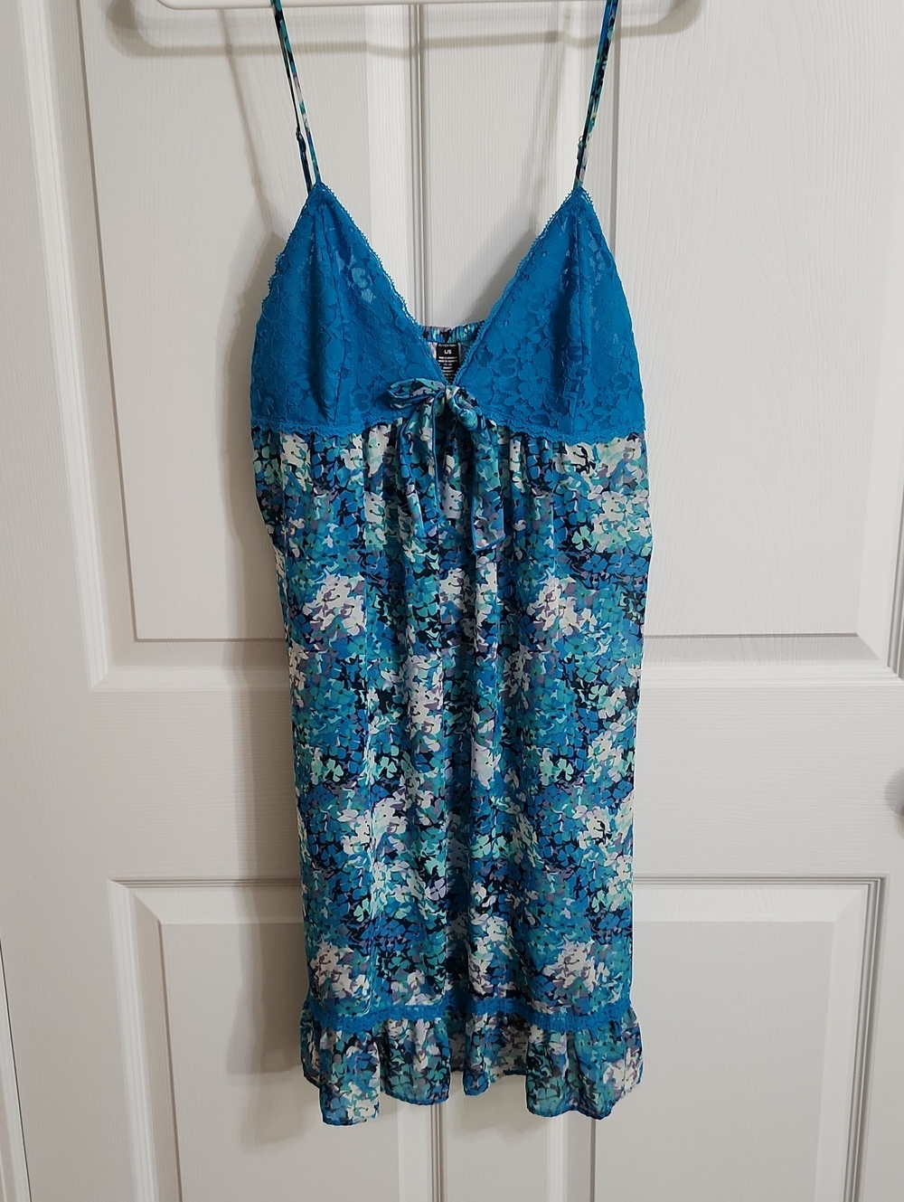 Blue Floral Lace-Top Slip Night Gown